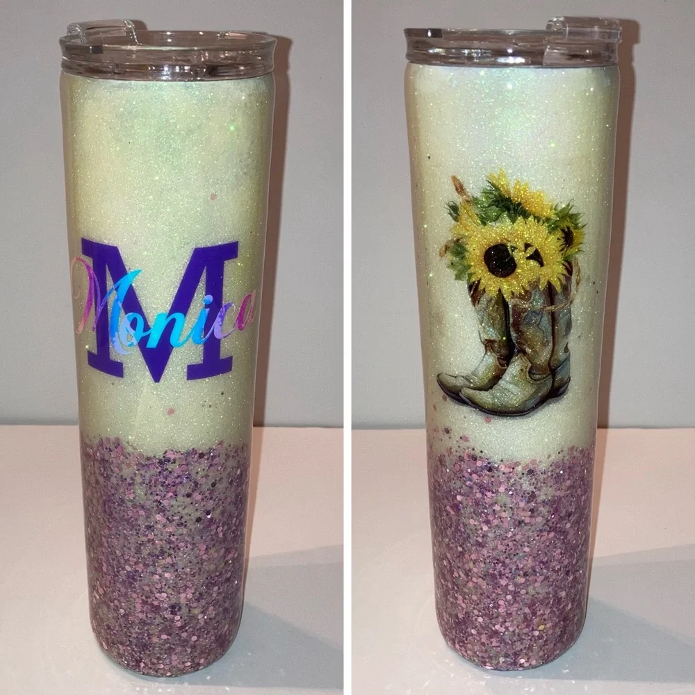 RARE Personalized Monica Monogram Cowboy Boots Summer Travel Mug Tumbler Bottle